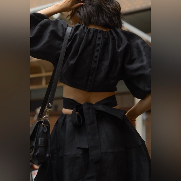 Aje Psychedelia Puff Sleeve Cut Out Mini Dress Tie Back Black Size Medium/8 - Picture 2 of 16